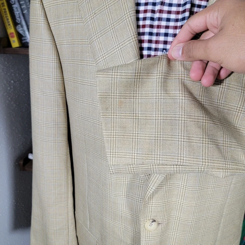 Samuelsohn SB ANDREW Men's Sport Coat Blazer Two Button‎ Beige Plaid Wool 42L